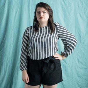 LOFT | Vertical Stripe Black & White Sheer Blouse
